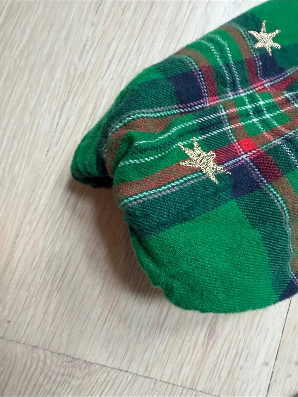 Mini Boden Green Plaid Long-Sleeve Dress with Gold Stars